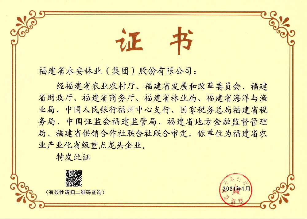 2021福建省重点龙头企业证书